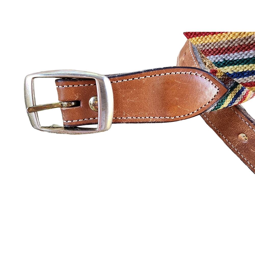 VTG 80s Leather Striped Tapestry Belt Small Unisex Retro Boho Western Festival - Picture 8 of 11